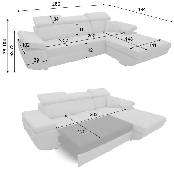 CASTELO L-alakú, ággyá alakítható jobb oldali sarokkanapé tárolóval, bézs