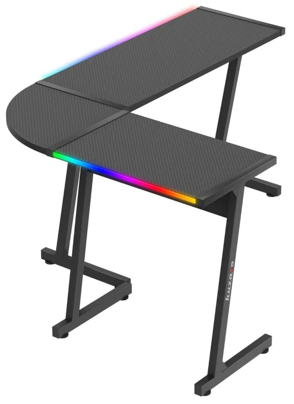 Sarok gamer asztal, íróasztal 147x112cm RGB SMART fekete.