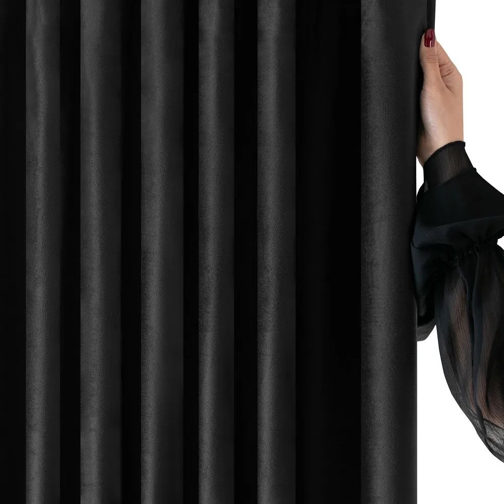 Fekete bársony dimout (részleges sötétítő) függöny 140x225 cm Velto – Filumi