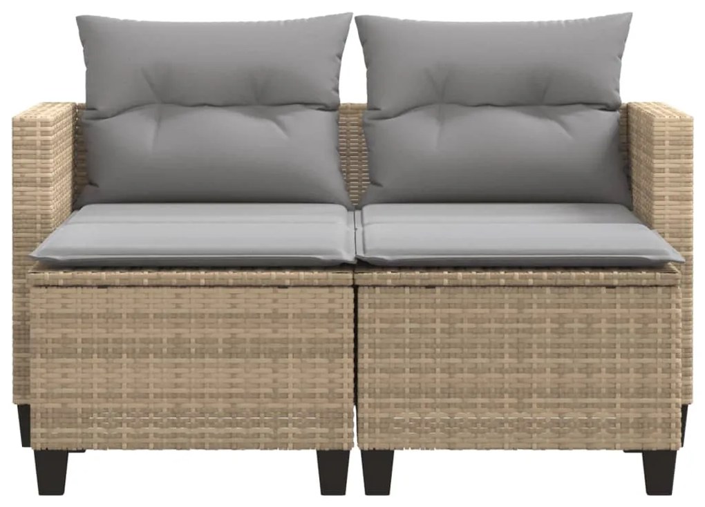 2 személyes bézs polyrattan kerti kanapé zsámollyal