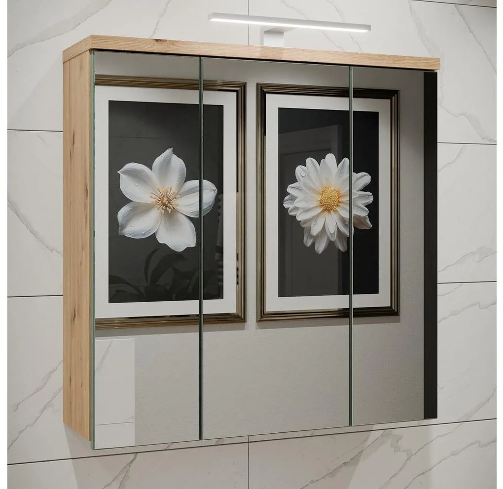 VENOM fali fürdőszobaszekrény tükörrel zöld/artisan tölgy