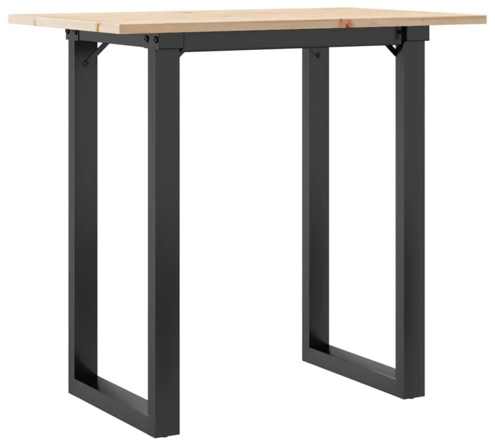 tömör fenyőfa és acél étkezőasztal O-vázzal 80x50x75 cm