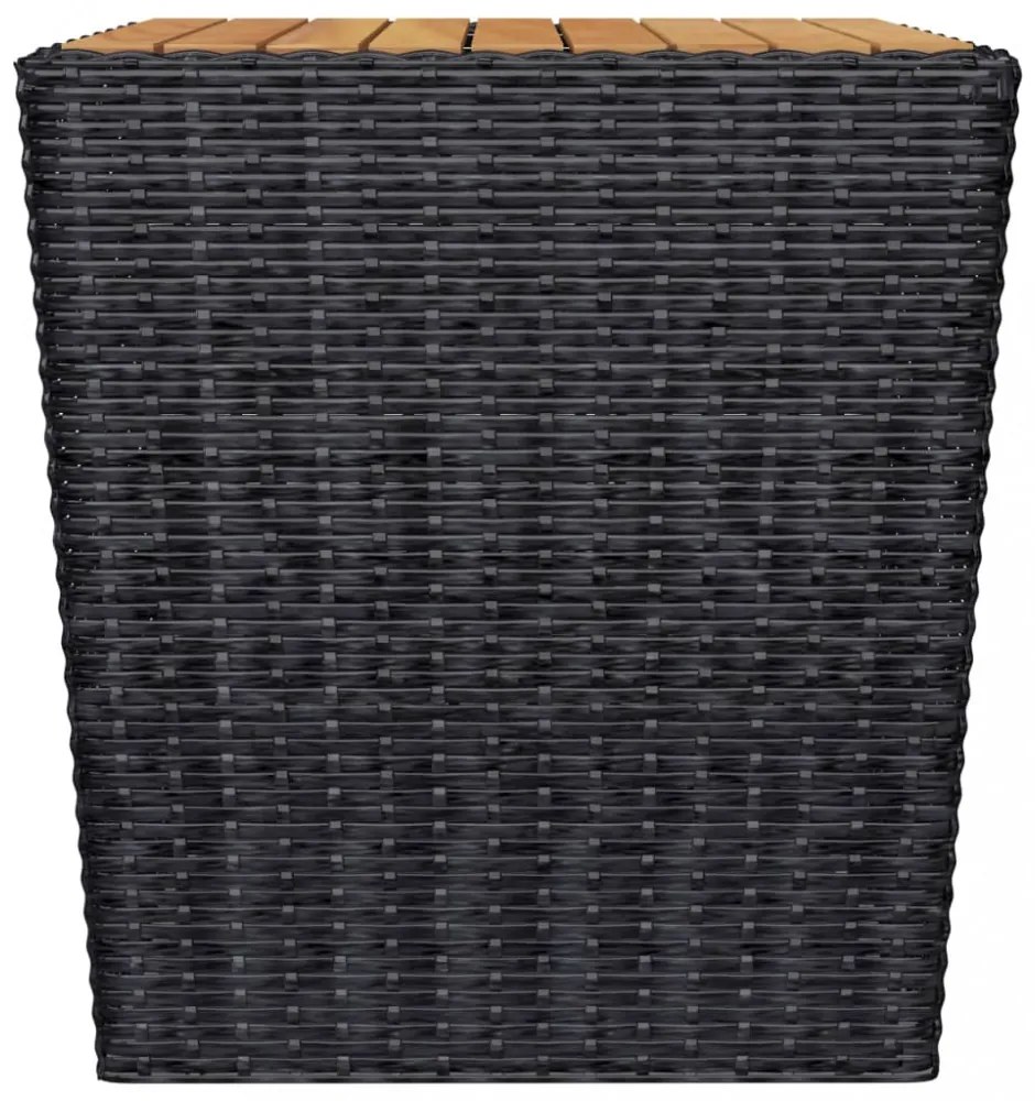 3 részes fekete polyrattan és akácfa bisztrószett