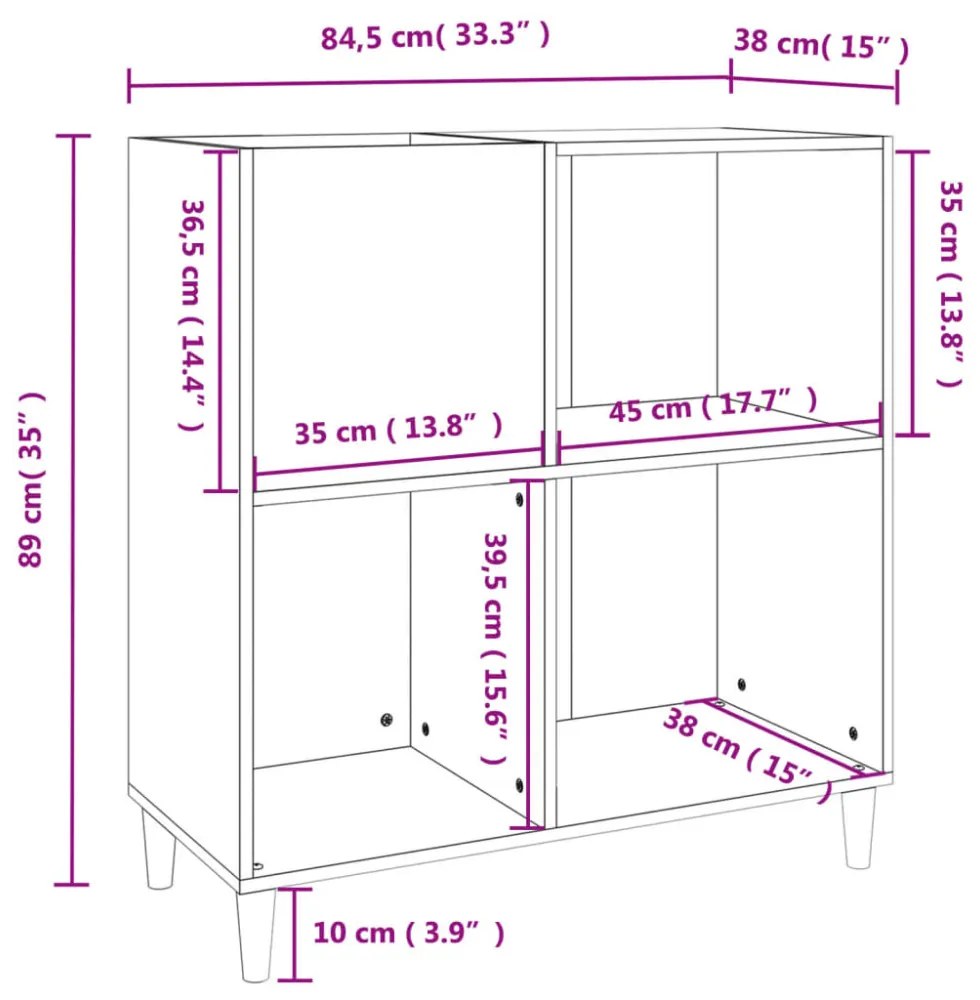 barna tölgy színű szerelt fa hanglemezszekrény 84,5x38x89 cm