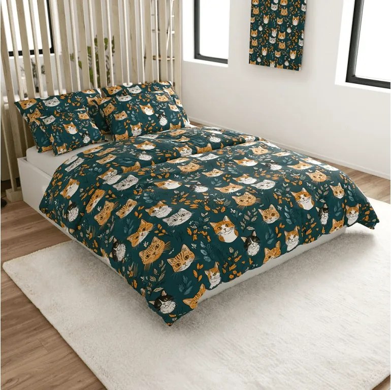 Pamut ágynemű CATTAMI POLY sötétzöld Ágyneműhuzat mérete: 70 x 90 cm | 140 x 220 cm