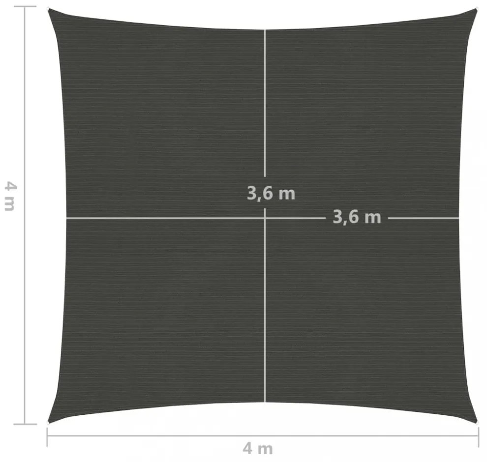antracitszürke HDPE napvitorla 160 g/m² 4 x 4 m