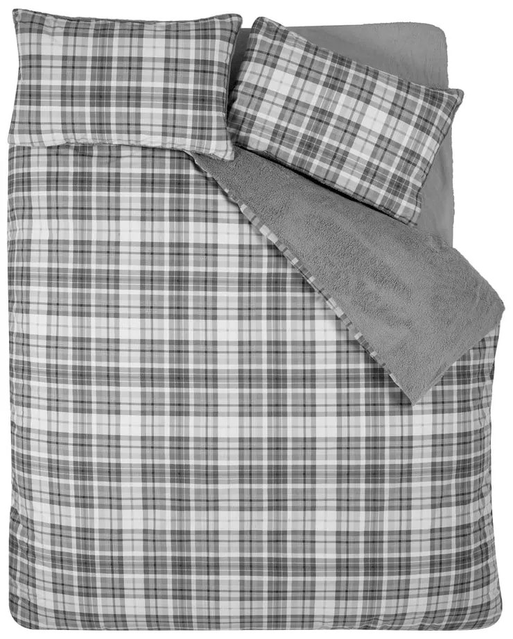 Szürke kétszemélyes sherpa ágyneműhuzat 200x200 cm Cosy Sherpa Check – Catherine Lansfield