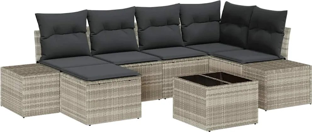 vidaXL Kerti Kanapé Szett párnával 7 pcs Világosszürke polirattan