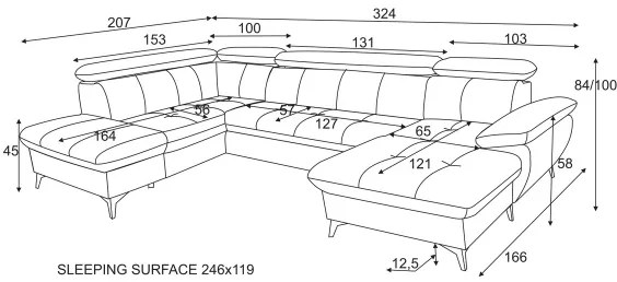 CATANIA U alakú, balos, tárolós sarokkanapé, bézs