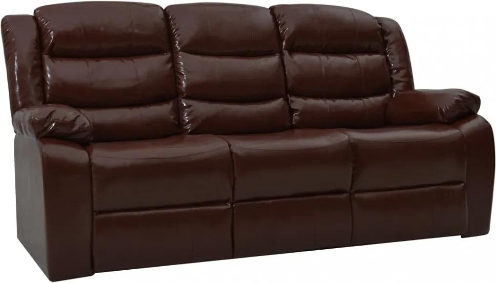 Háromszemélyes barna műbőr dönthető kanapé