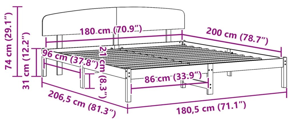 vidaXL Ágykeret fejtámlával Természetes 180 x 200 cm Tömör fenyőfa