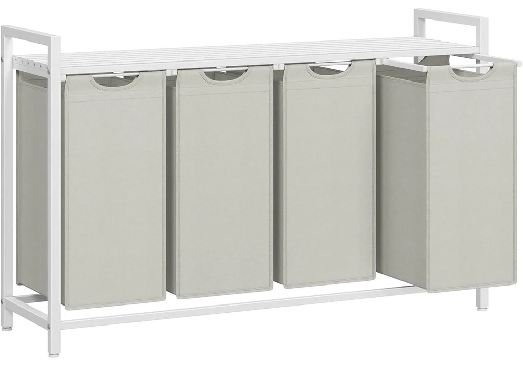 VASAGLE 4 rekeszes szennyeskosár 4 × 40 L, 116 × 33 × 72 cm, krémfehér és matt fehér