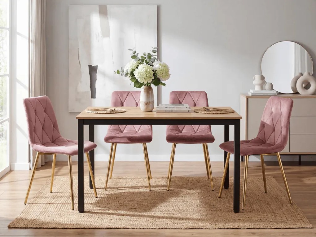 Rózsaszín bársony étkezőszék LIBRA arany lábakkal