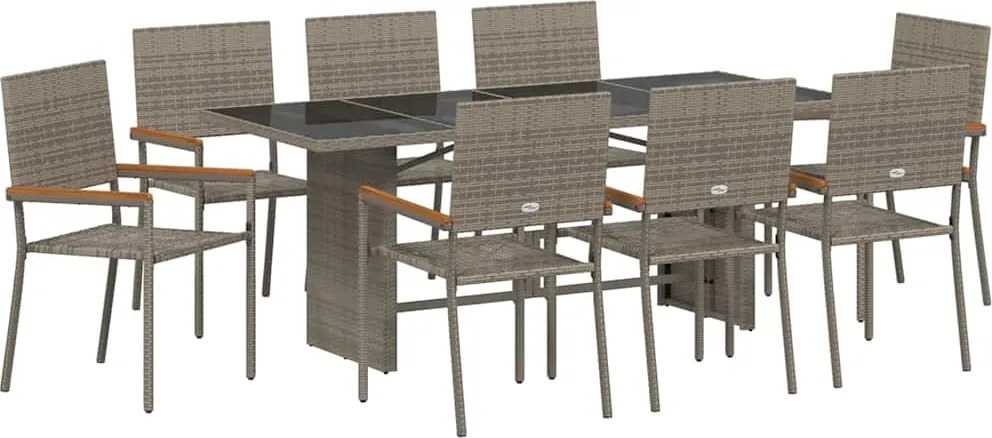 vidaXL Kert étkező szett 9 pcs Szürke polirattan