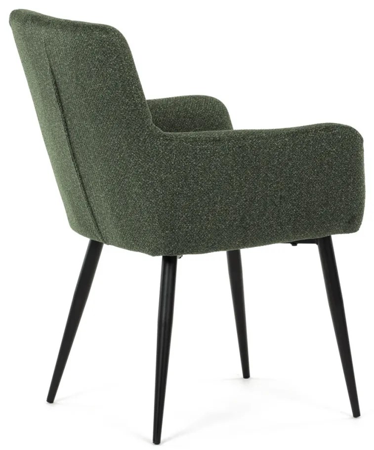 Scaun de sufragerie elegant cu brațe, stofă verde, metal negru