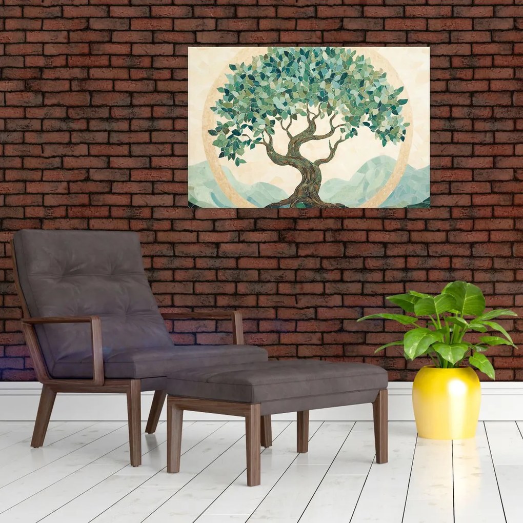Kép – Elegáns mozaik fával (90x60 cm)