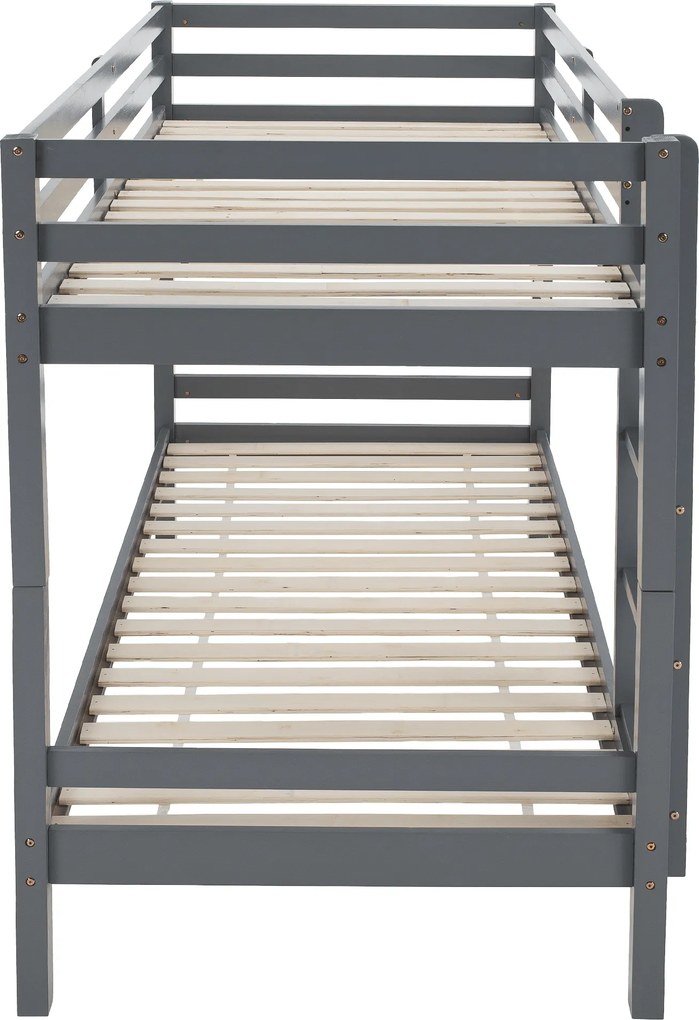 Emeletes ágy, 90x200, tömör fa, szürke, INEZA