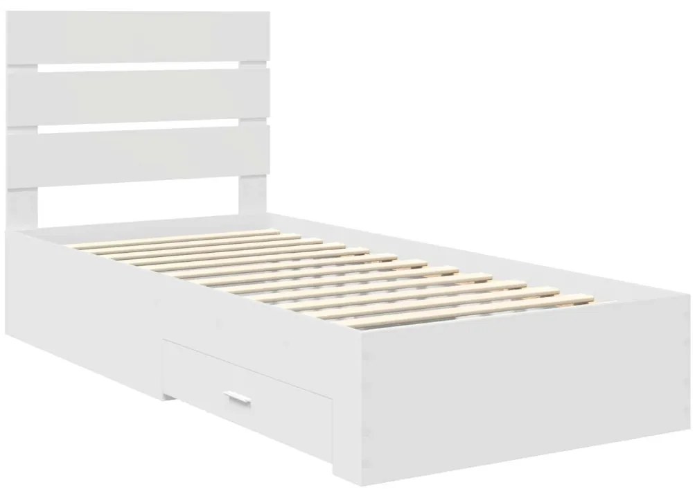 vidaXL Ágykeret fiókkal fejtámlával Fehér 100 x 200 cm Faanyag