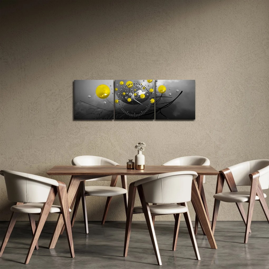 Kép- sárga absztrakt gömbök (órával) (90x30 cm)