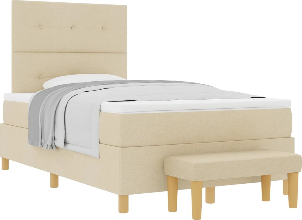 vidaXL Boxrugós ágy matracmal fejtámlával Krém 120 x 200 cm szövet