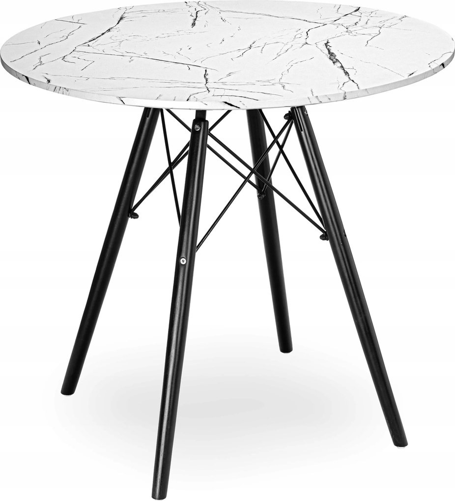 Kerek Dohányzóasztal Konyhába Nappaliba Fehér Márvány Fekete Lábak Dsw