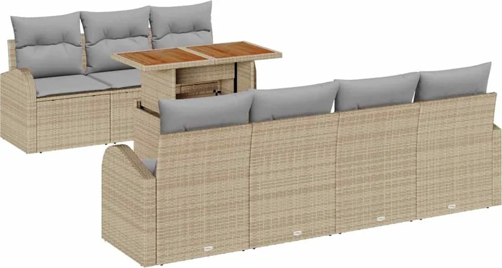 vidaXL Kerti Kanapé Szett tárolóval 8 pcs Bézs Poli rattan