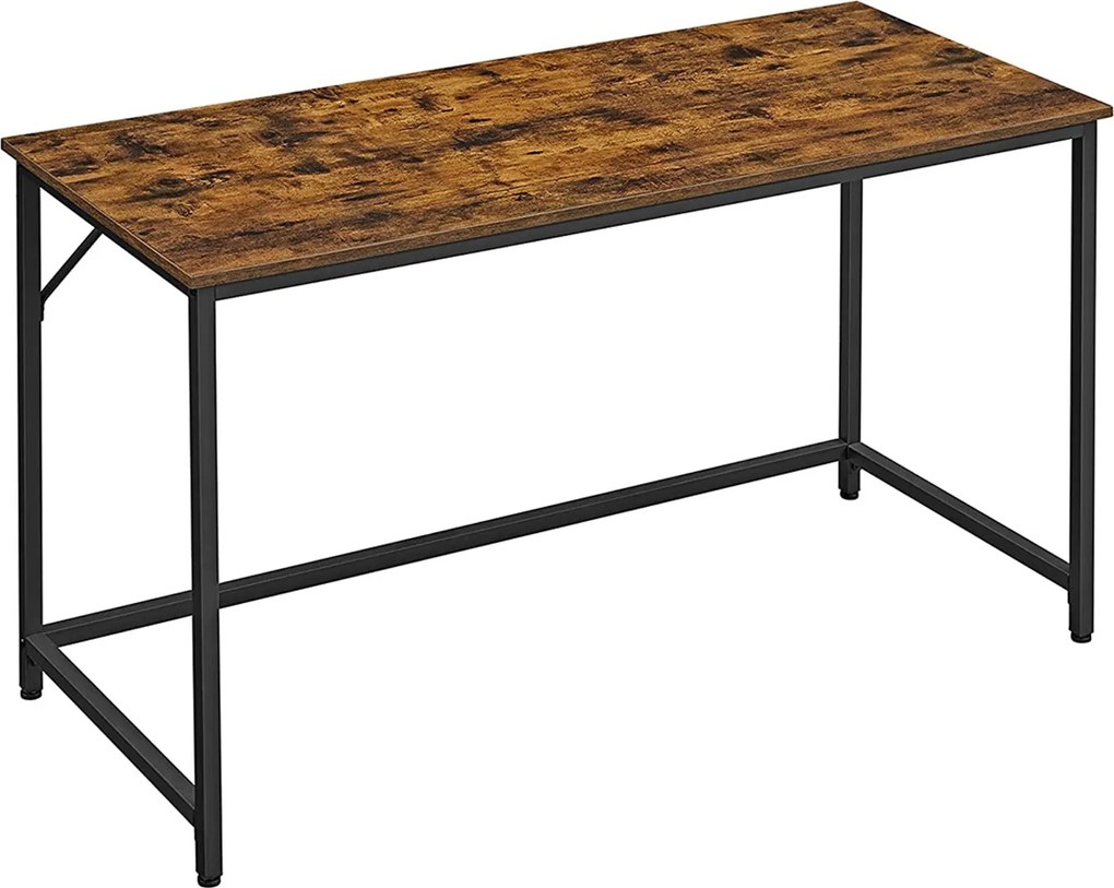 Íróasztal fém kerettel, kis irodai asztal, 140 cm, rusztikus barna