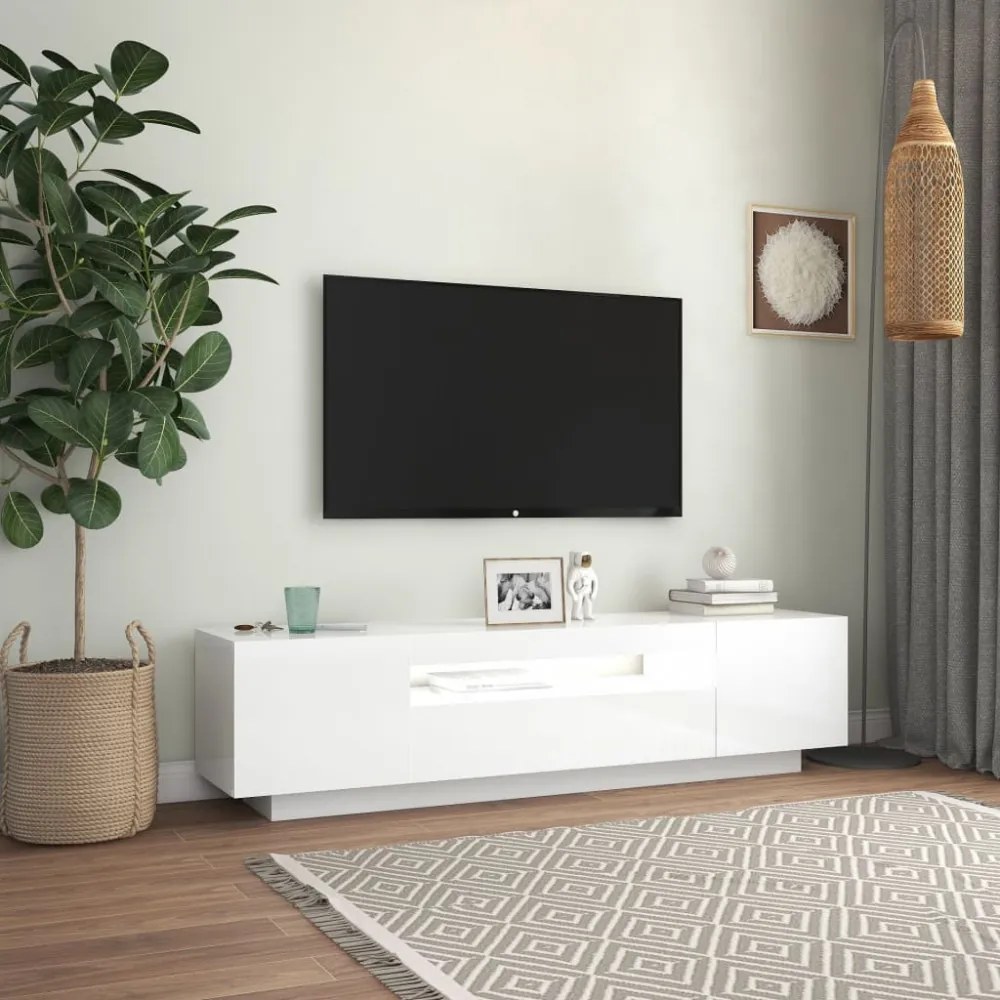 magasfényű fehér TV-szekrény LED-lámpákkal 160 x 35 x 40 cm