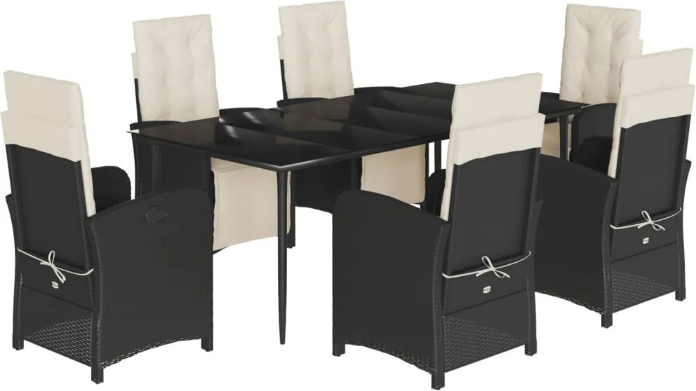 vidaXL 7 részes fekete polyrattan kerti étkezőgarnitúra párnával