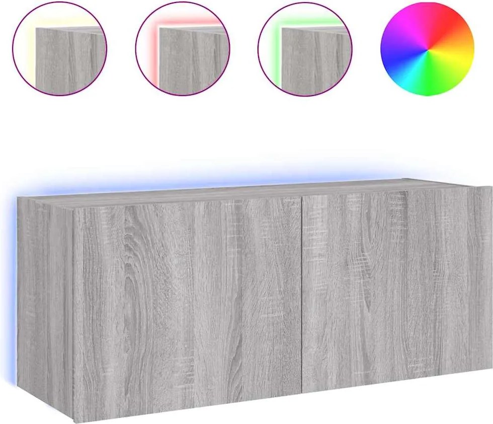 vidaXL szürke sonoma színű fali TV-szekrény LED-ekkel 100 x 35 x 41 cm