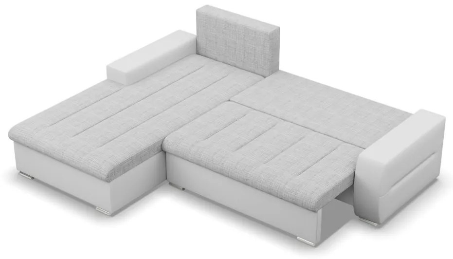Toronto sarokkanapé, 2 ágyneműtartóval, fonott + műbőr, baloldali, szürke - fehér