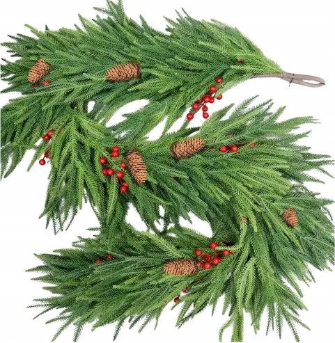 Karácsonyi Girland Karácsonyfa Ág 180cm Berkenyével És Tobozokkal Karácsonyfa