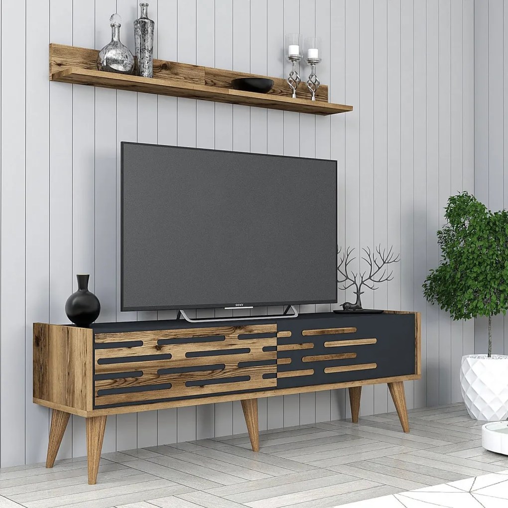 Valensiya TV-állvány, dió-antracit, 140 cm