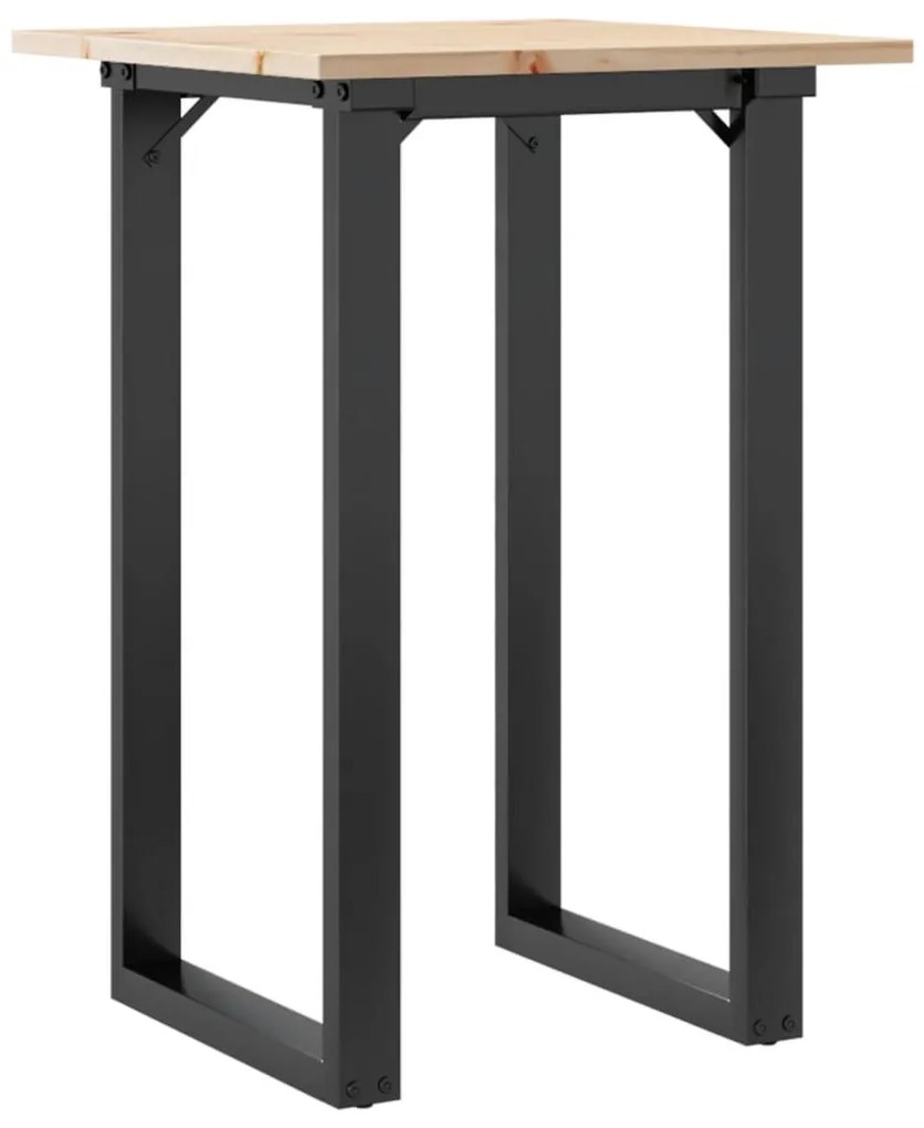 tömör fenyőfa és acél étkezőasztal O-vázzal 50x50x75 cm