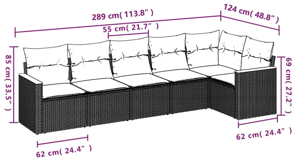 6 részes szürke polyrattan kerti ülőgarnitúra párnákkal