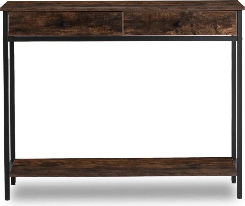 Fiókos előszobai konzol polccal rusztikus tölgy/fekete színben, 100 cm, EVERLY