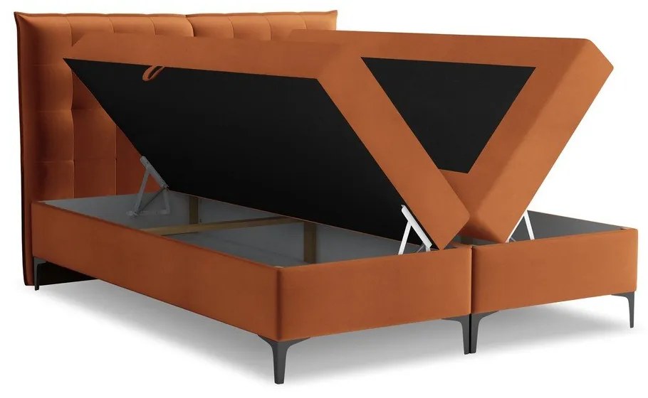 Terrakotta színű ágyneműtartós boxspring ágy 180x200 cm Mikana – Makamii