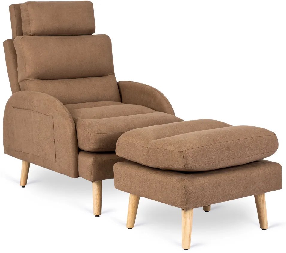 Fotel Wypoczynkowy HENRY z Podnóżkiem Brązowy