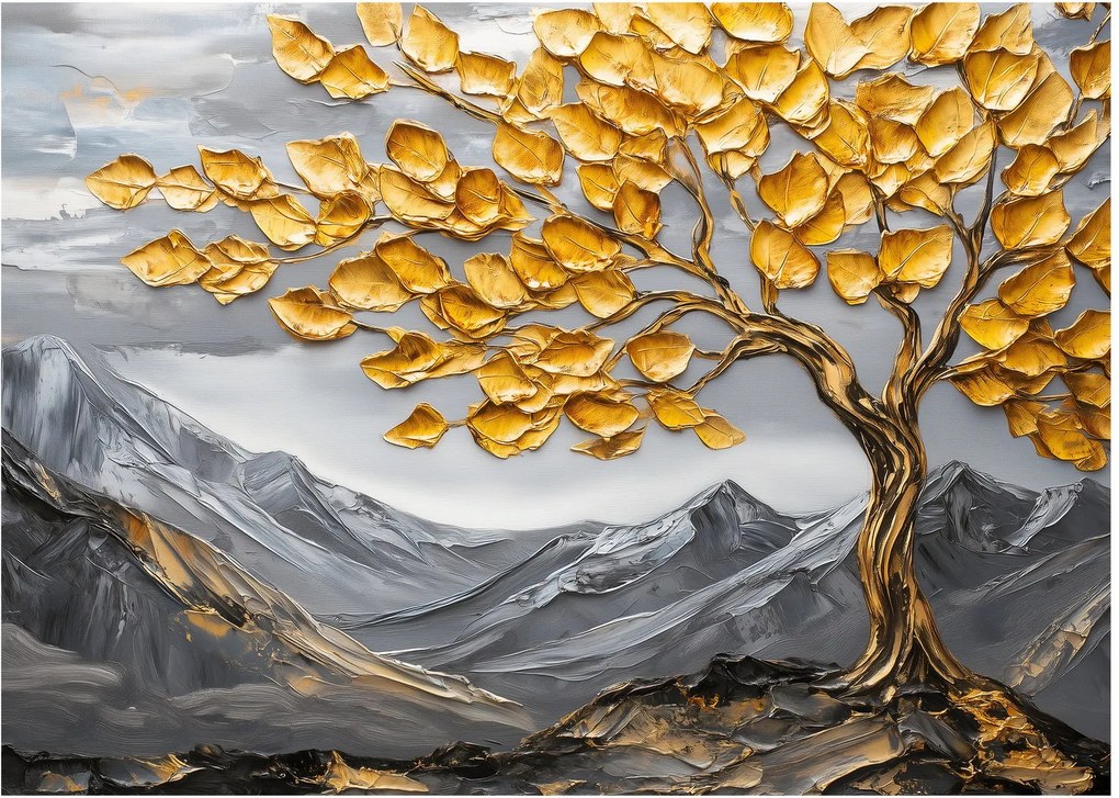 Kép – Fa arany levelekkel (70x50 cm)