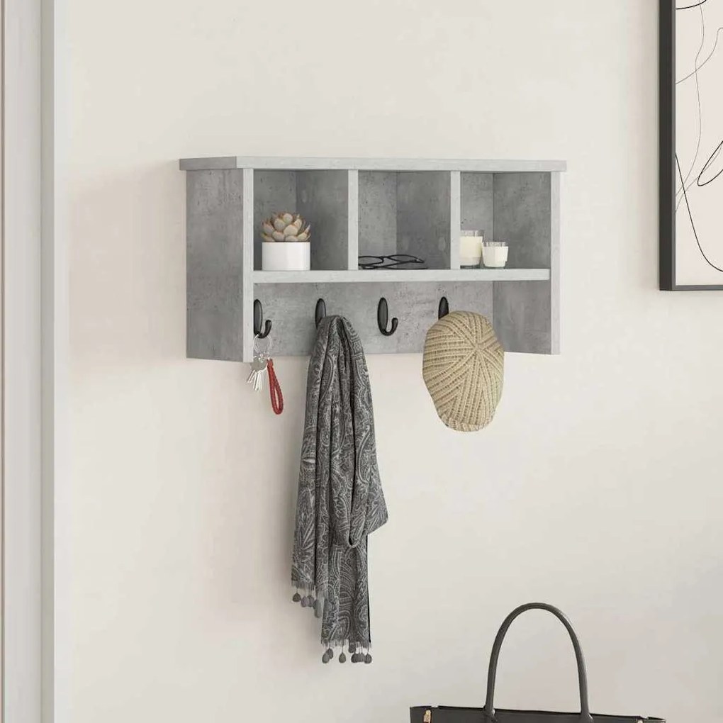 Fali Kabáthorog polcokkal Beton szürke 50 x 16 x 26 cm Faanyag