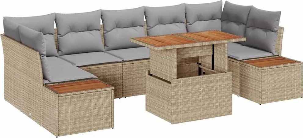 vidaXL Kerti Kanapé Szett tárolóval 8 pcs Bézs Poli rattan