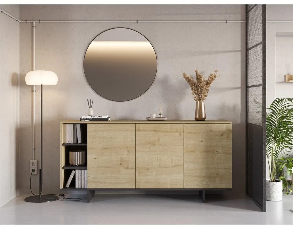 Natúr színű alacsony komód tölgyfa dekorral 170x80 cm Cequoia – Marckeric