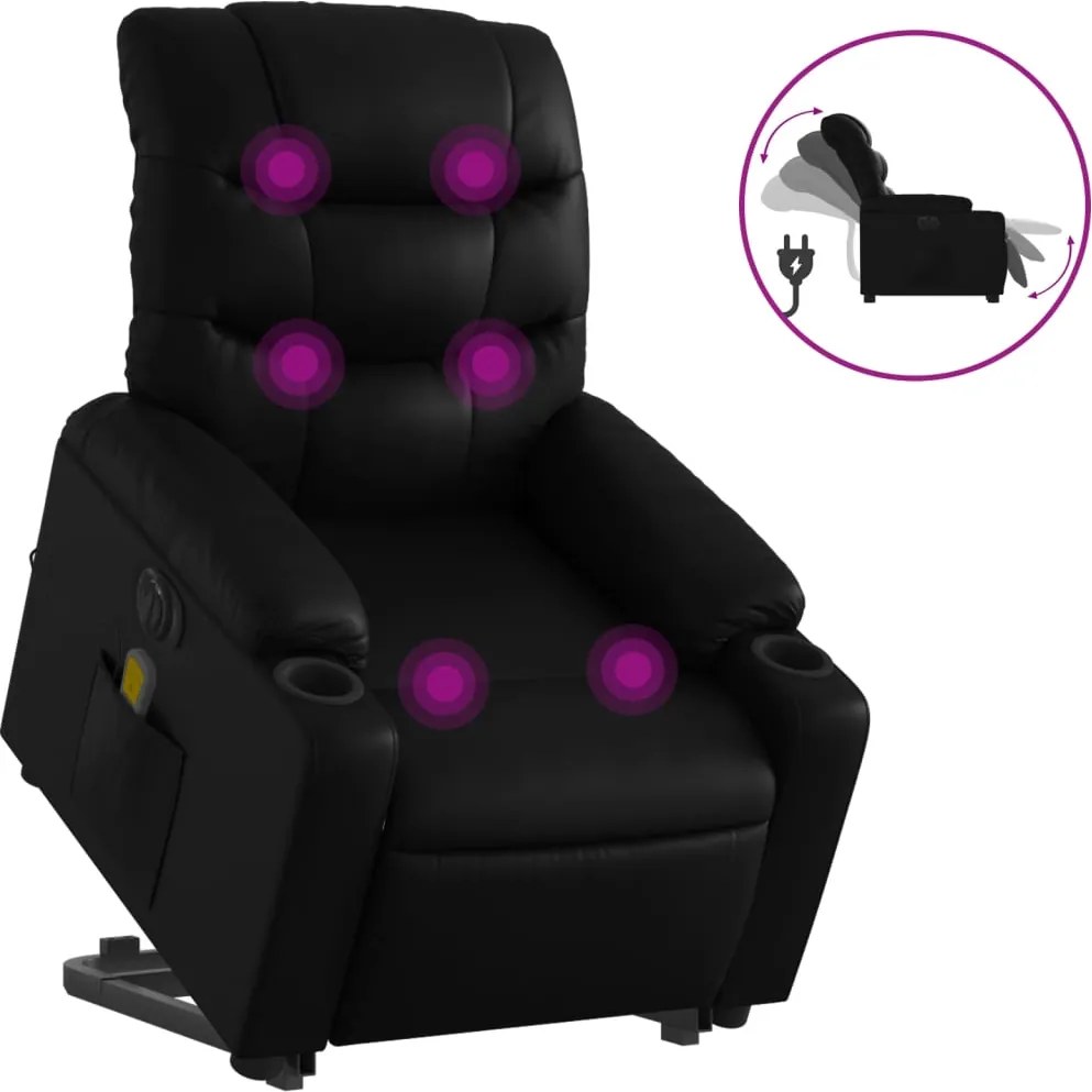 vidaXL elektromos fekete műbőr felállást segítő dönthető masszázsfotel