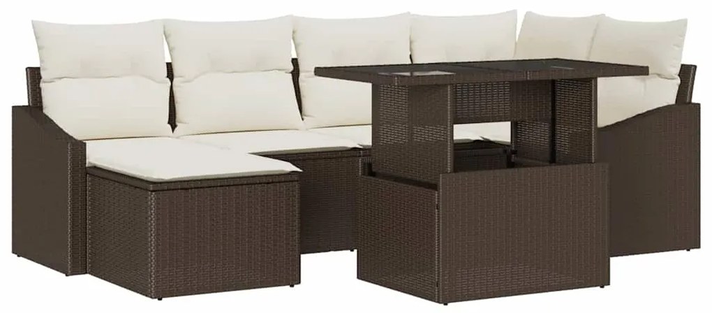 vidaXL Kerti Kanapé Szett párnával tárolóval 7 pcs Barna és Krém