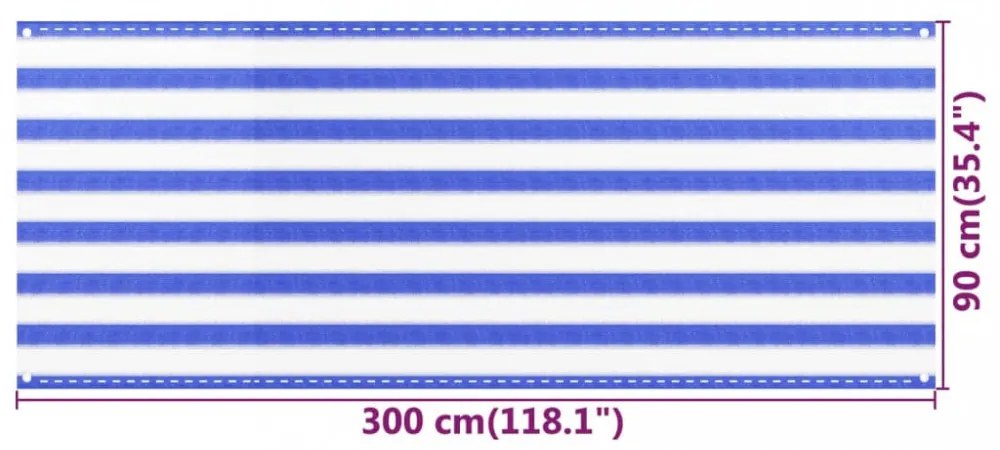 kék és fehér HDPE erkélytakaró 90 x 300 cm