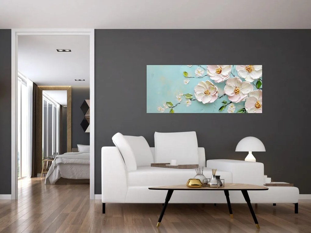 Kép - Virágok kék háttéren (120x50 cm)