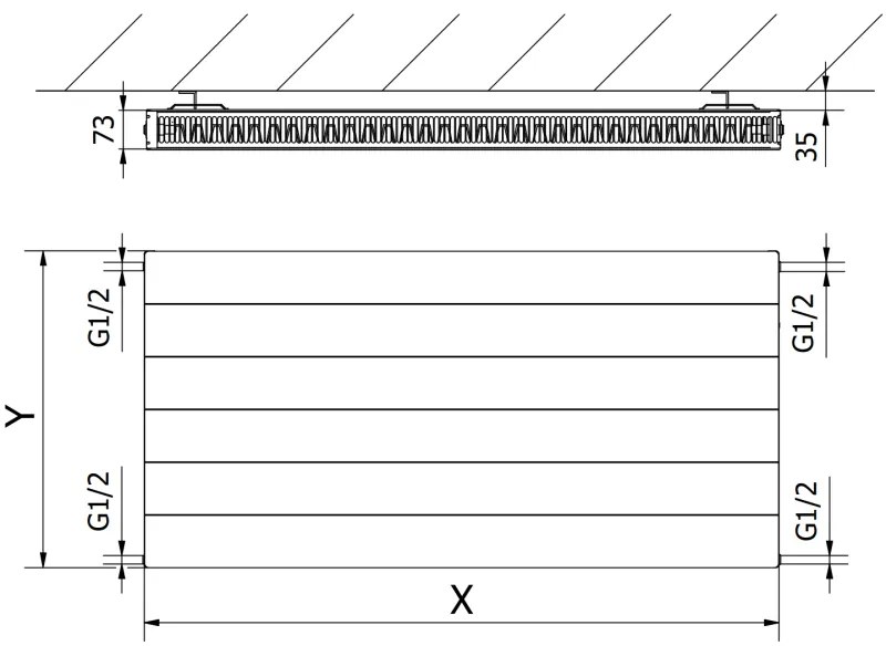 Mexen CL21 Line, panelradiátor 500 x 1100 mm, oldalsó csatlakozás, 1109 W, fekete, W421L-050-110-70