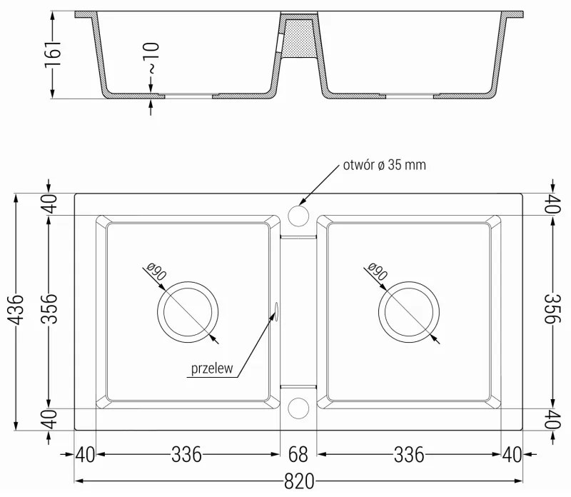 Mexen Mario, 2 kamrás gránit mosogató 820x436x161 mm és Elia mosogató csaptelep, szürke, 6504-71-670101-71