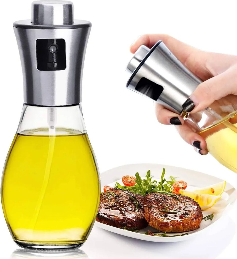 Olaj adagoló permetezővel 200 ml - ezüst