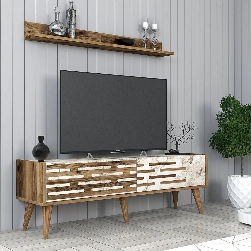 Valensiya TV-állvány, dió-fehér, 140 cm – TR845HCT5386